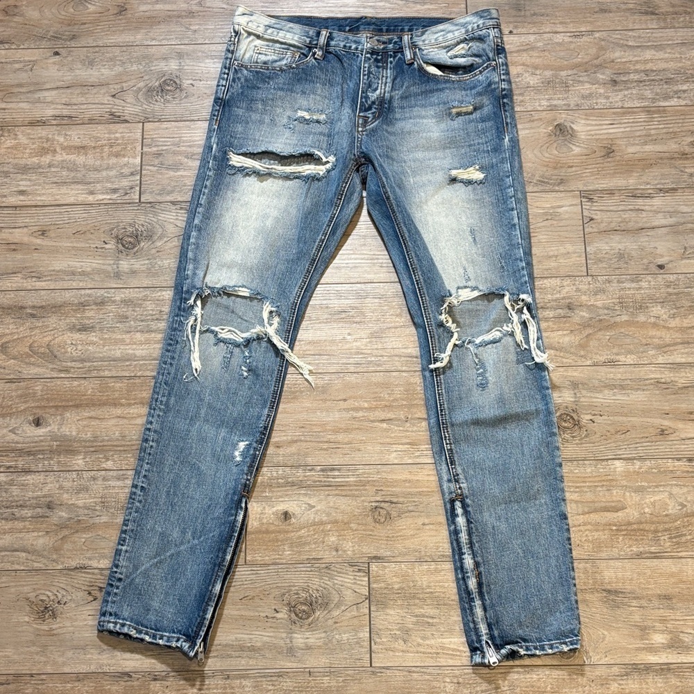 MNML Distressed Blue Jeans for Men Size 34 100% Cotton